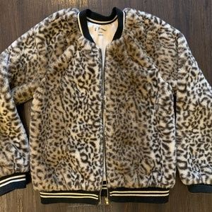 Faux fur leopard print raglan jacket